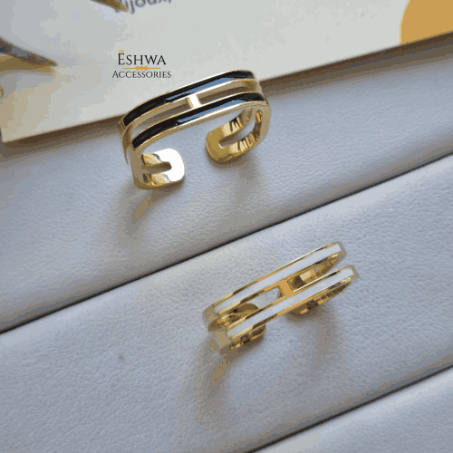 Bague carré double ajustable blanche – Image 2