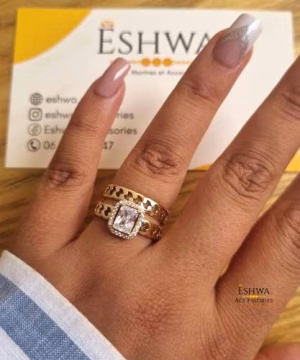 Bague mariage double grande perle rectangle deraa