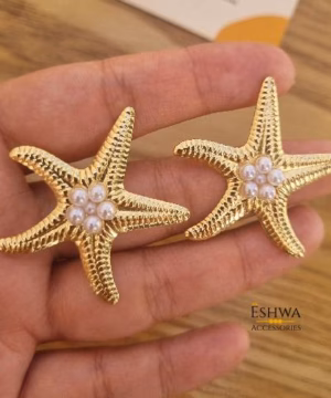 Boucles d'oreilles étoiles de mer avec perles en acier inoxydable