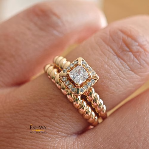 Bague mariage double Corna rose gold